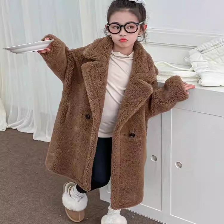 新款儿童皮草外套女童装男宝宝中小童羊毛加厚长款韩版冬季大衣