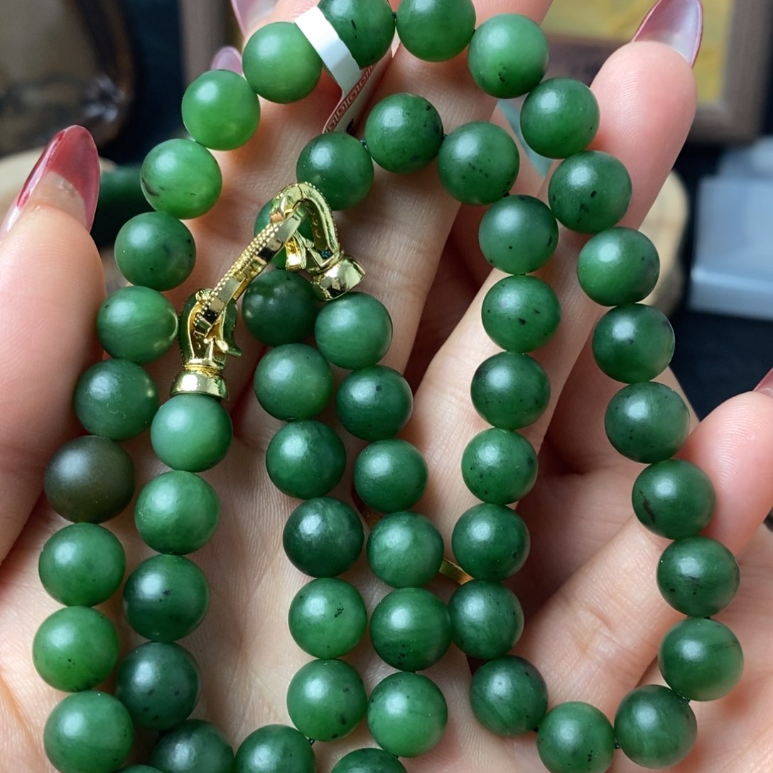 和田玉碧籽项链卡9.5mm未镶嵌