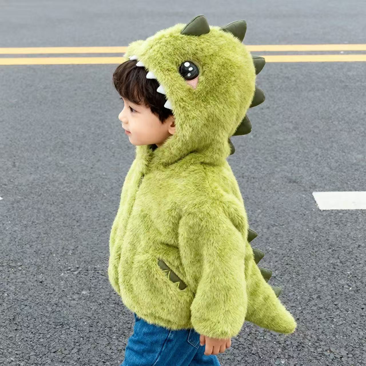 MRY亲子男女童冬款毛绒毛茸茸萌宝小恐龙草草冬季保暖加厚外套