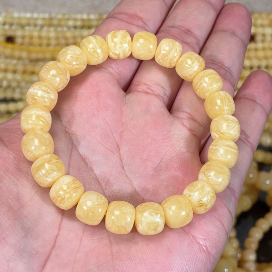 蜜蜡裸石未镶嵌蓝***线蜜蜡手串10mm