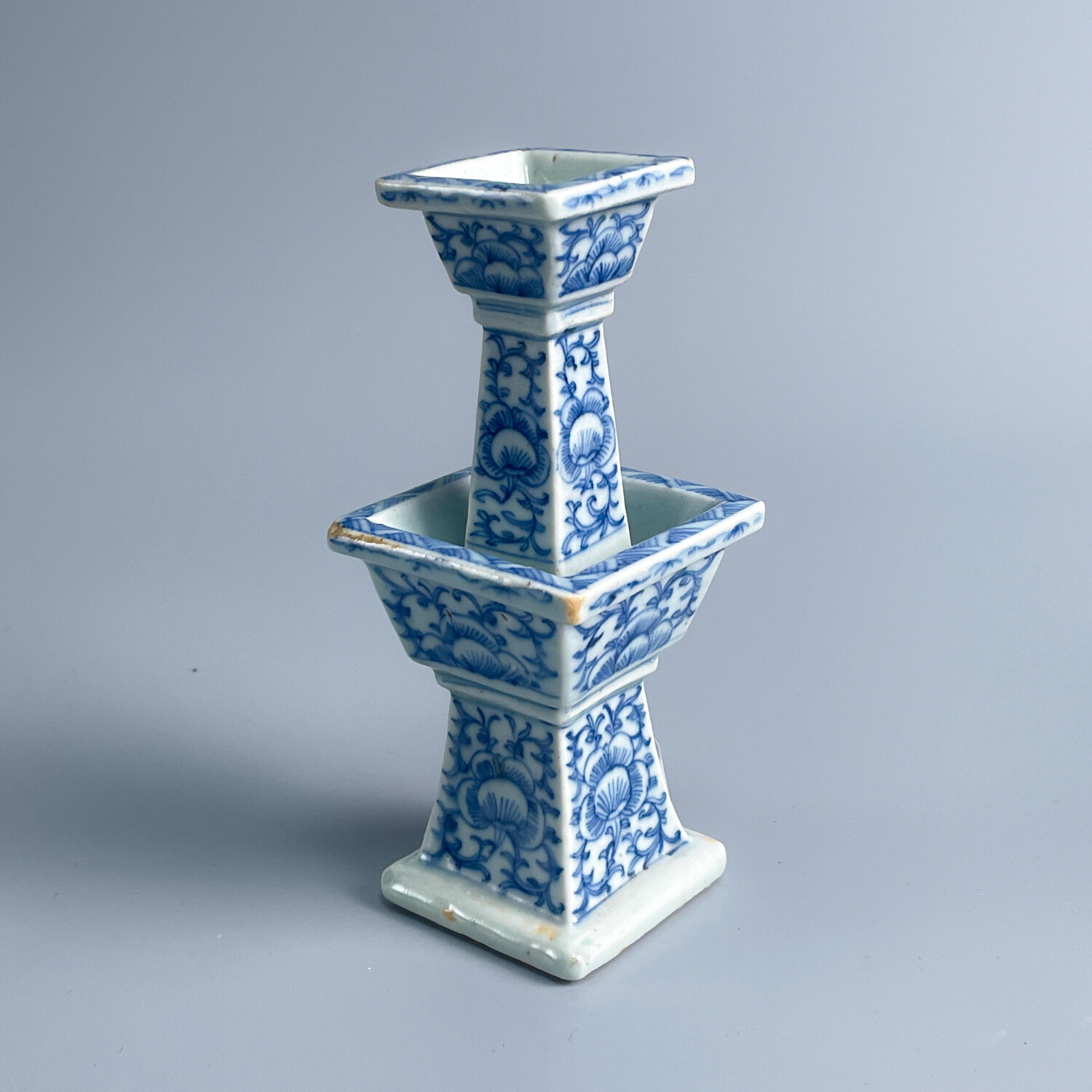 瓷器/古董清中期青花花卉四方烛台-M2XLM006188/收藏/文物/绣花张