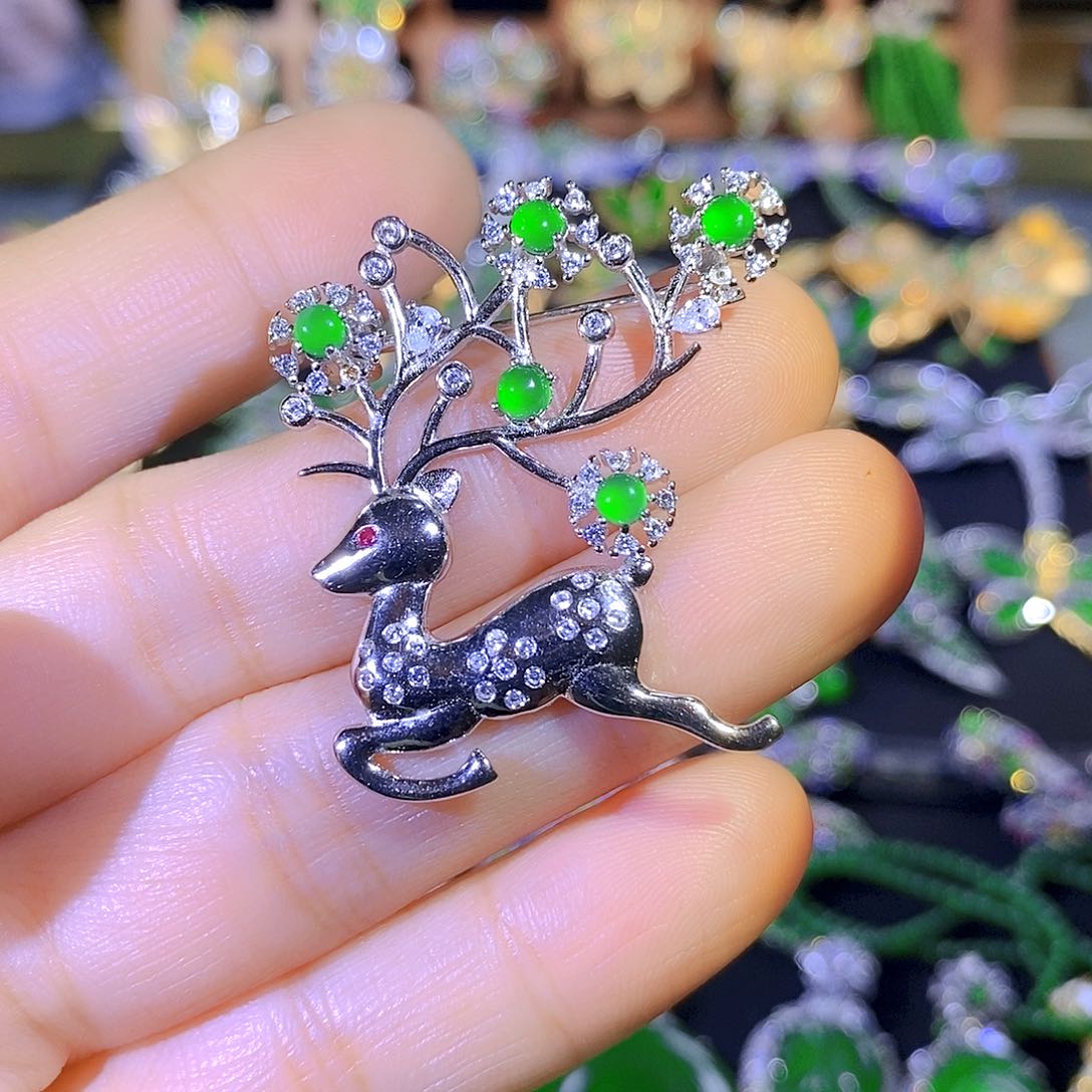 吊坠(不含链)银S925镶嵌翡翠木*