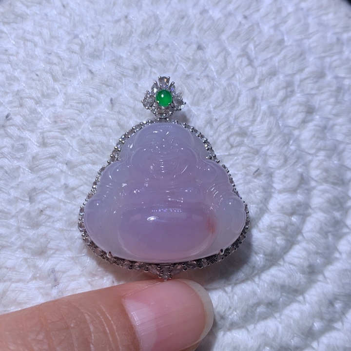 翡翠颈饰18K金镶嵌红春紫佛公