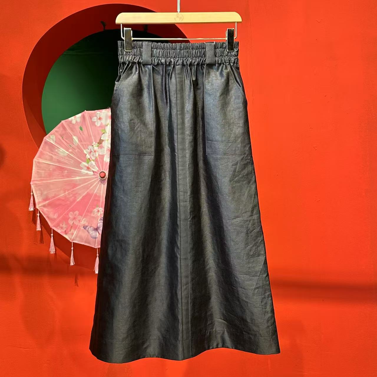 艾可原创 双面穿半身裙 电力纺古法平板香云纱 长90 24姆米 