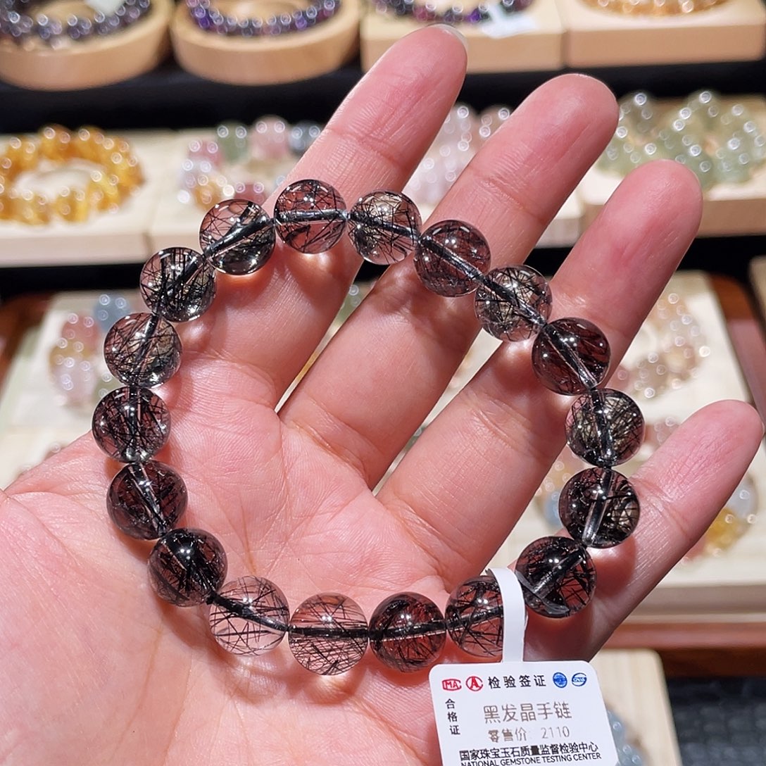 水晶手链未镶嵌黑发晶手链，晶体通透