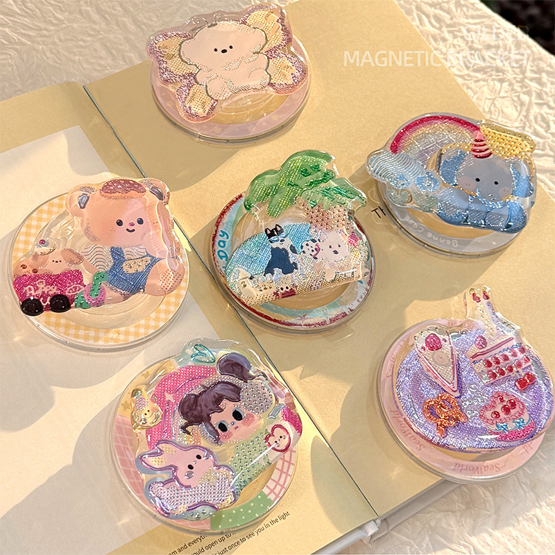 鎏金磁吸手机支架magsafe强力吸附磁力圈气囊气垫背贴式伸缩支架