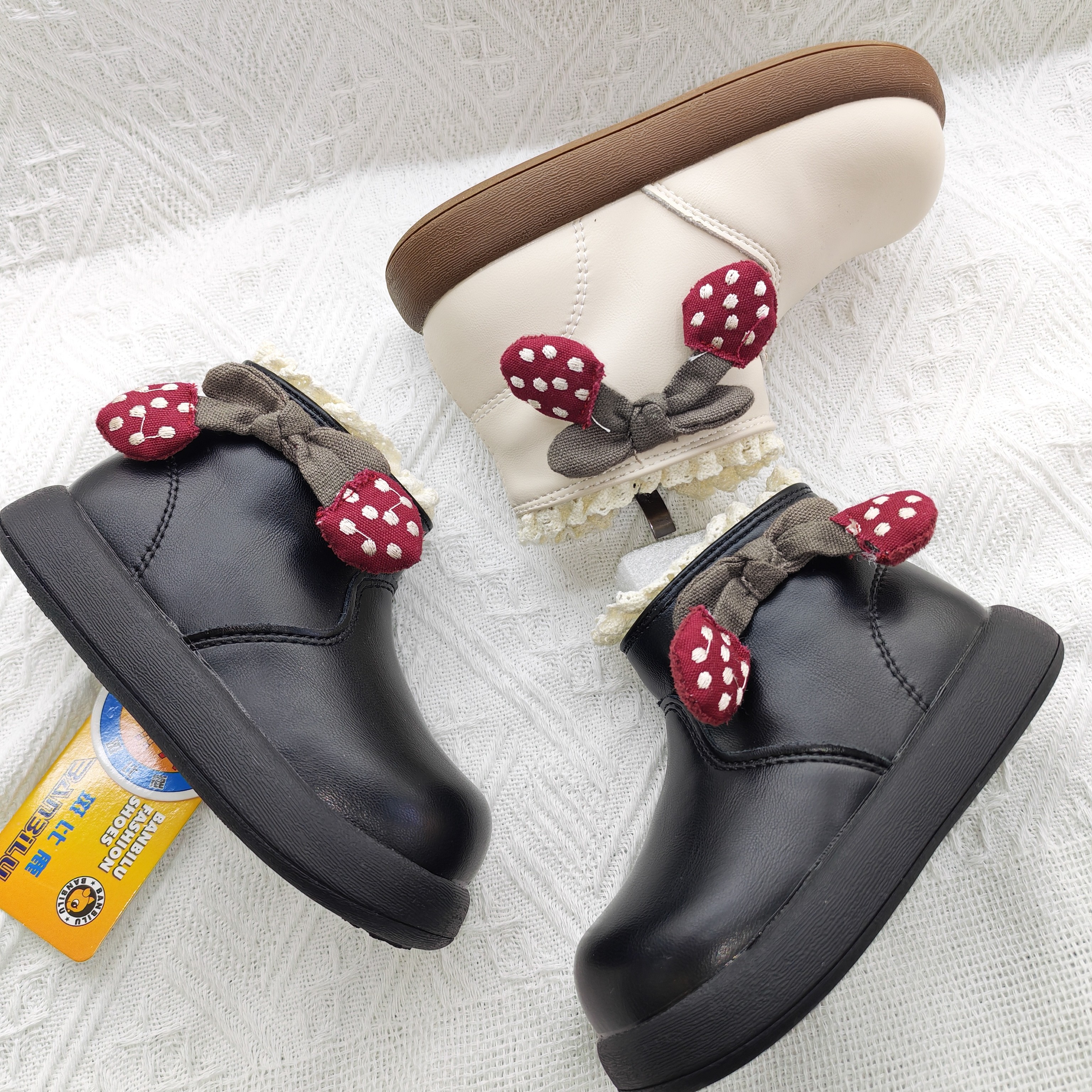 公主女公主风时尚加绒小童皮革拼接棉靴皮靴