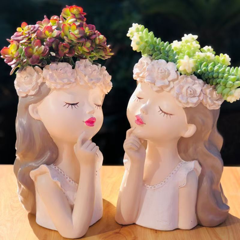 仙女花盆创意美女头像造型多肉花盆童话公主可爱桌面小花盆