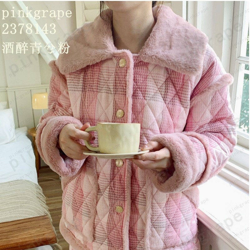 pinkgrape【酒醉青兮】睡衣女士新款冬季三层夹棉加厚家居服2378143