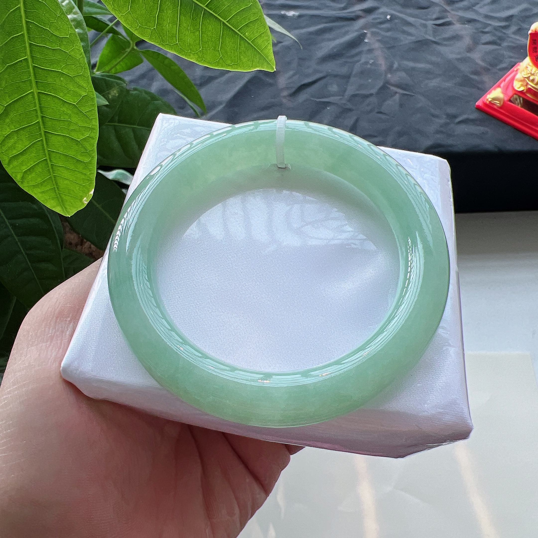 【手机实拍0色差】缅甸翡翠A货老坑冰糯种56圈苹果绿圆条手镯女款玉