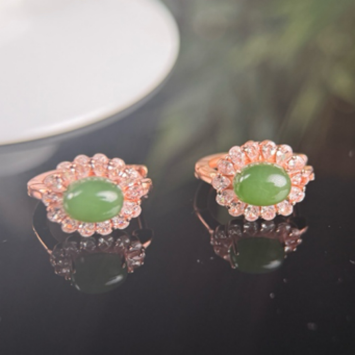 和田玉碧玉蛋面镶嵌s925耳扣
