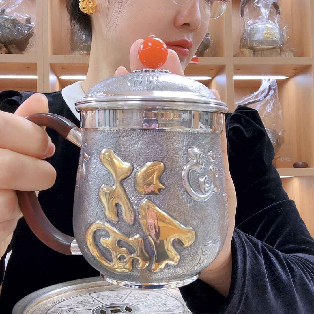 盖碗银杯子办公杯足银999