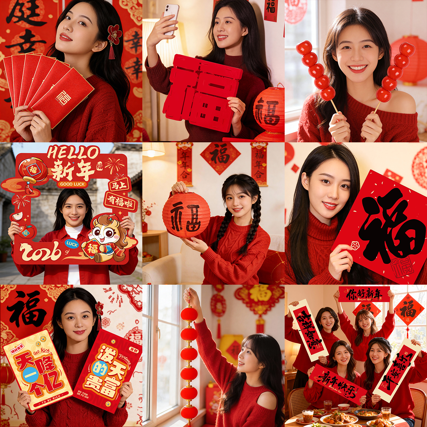 马年跨年迎新拍照道具幼儿园教室场景元旦新年年味氛围布置装饰