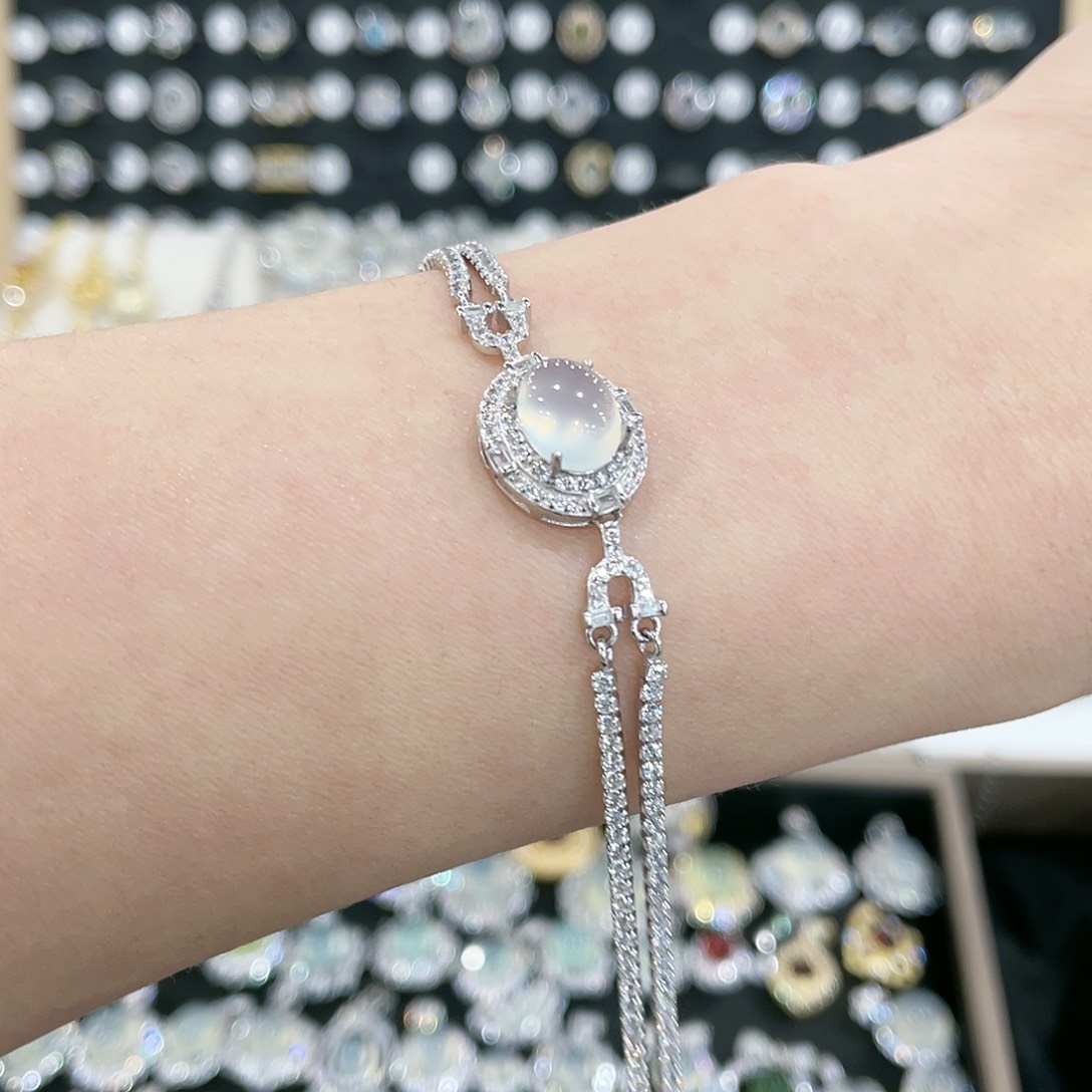 蛇纹石玉手链银S925镶嵌七*～