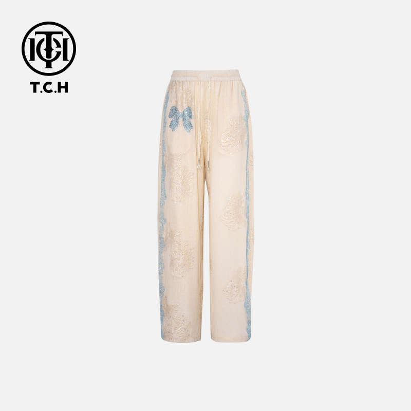 TCH私服烫钻工艺时尚休闲百搭蝴蝶结休闲裤女T75B20E5186轻奢tch
