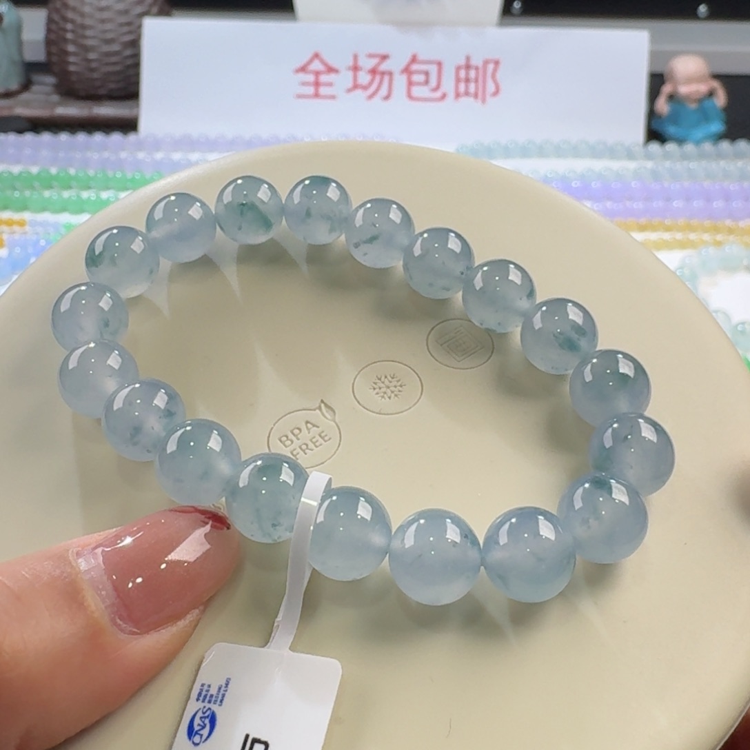 翡翠手链未镶嵌正冰蓝紫飘花单圈10mm