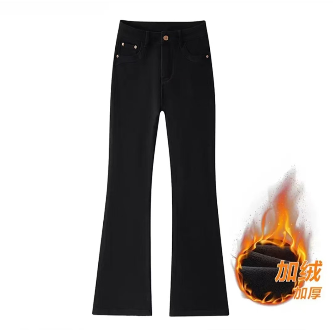 超模【高级黑】不褪色泛白四面弹显瘦中高腰修身微喇牛仔裤女小个子