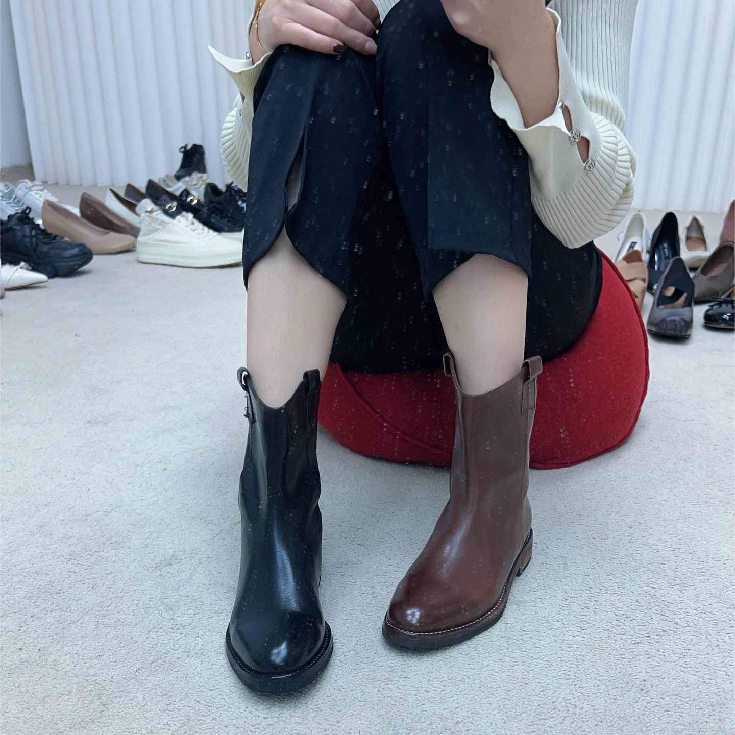 LI AJIGIRL/ 原创设计水洗马皮复古做旧擦色瘦瘦靴骑士靴#0828