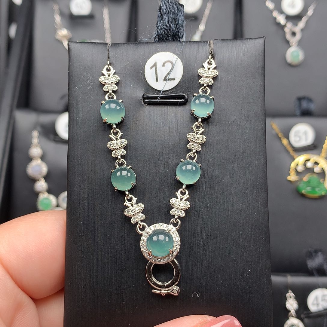 翡翠颈饰银S925镶嵌项链925