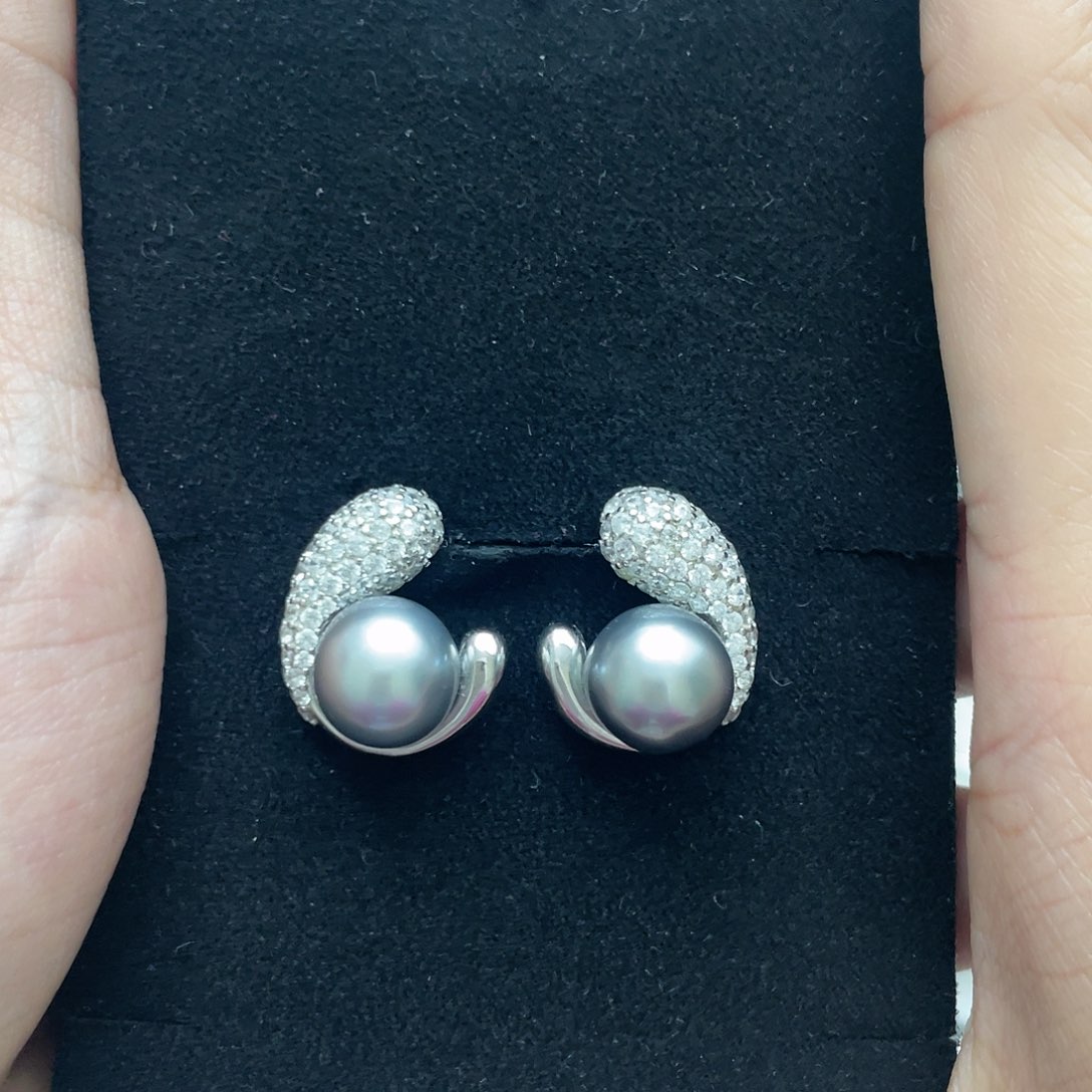 海水珍珠耳饰银S925镶嵌