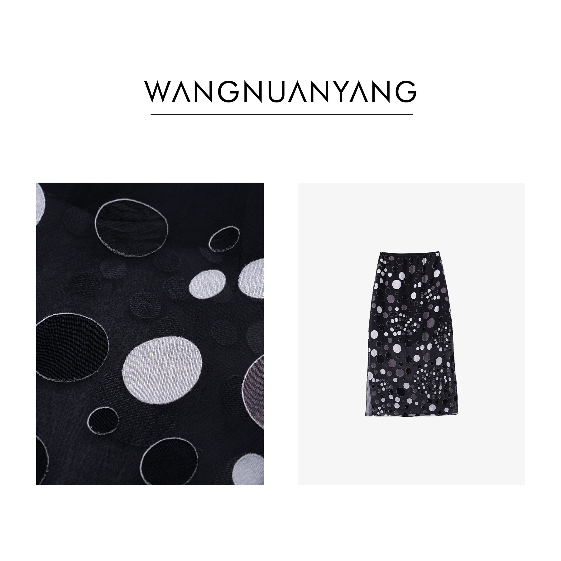 【WNY】波光绯色｜黑色波点人丝显瘦直筒半身裙（24N80093）