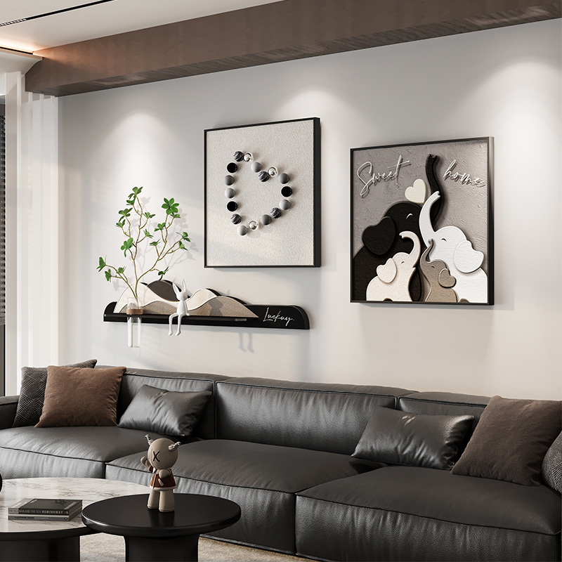 现代简约客厅装饰画大象沙发背景墙挂画水培绿植高级餐厅组合壁画