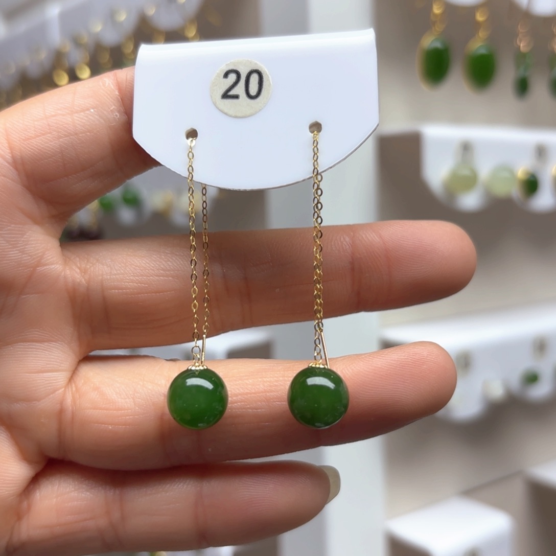 和田玉耳饰18K金镶嵌