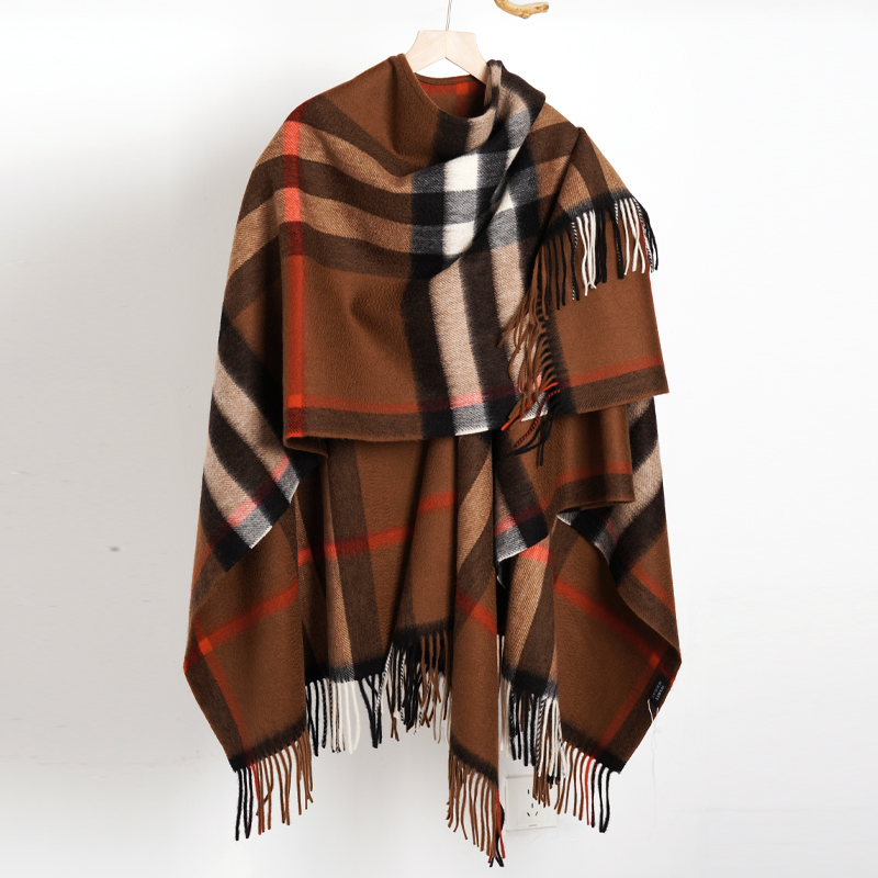 保暖复古格纹加厚斗篷厚款U型领斗篷