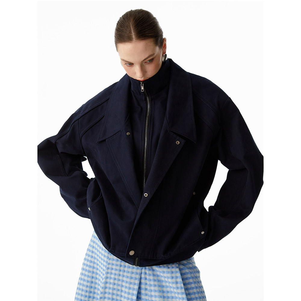 洛边 重塑街头 原创复古飞行夹克假两件经典纯色老钱港风上衣外套