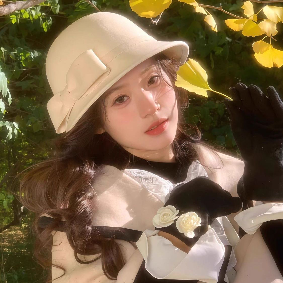 法式赫本风留洋千金大蝴蝶结毛呢礼帽女秋冬复古优雅渔夫帽显脸小