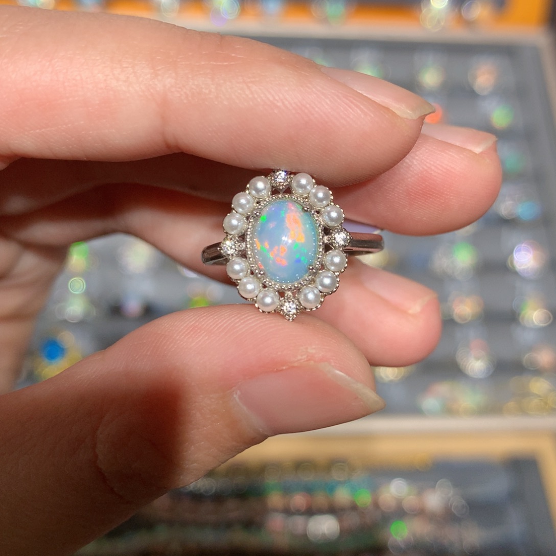 银S925镶嵌欧泊欧泊戒指y