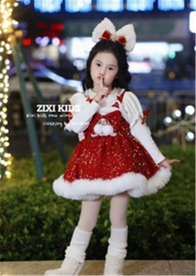 【现货】244-ZX-1153红色 童装冬季加绒加厚保暖年款蝴蝶结连衣裙