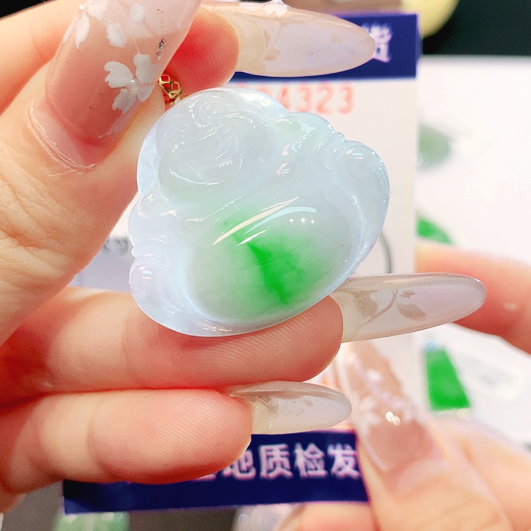 翡翠18K金镶嵌吊坠(不含链)