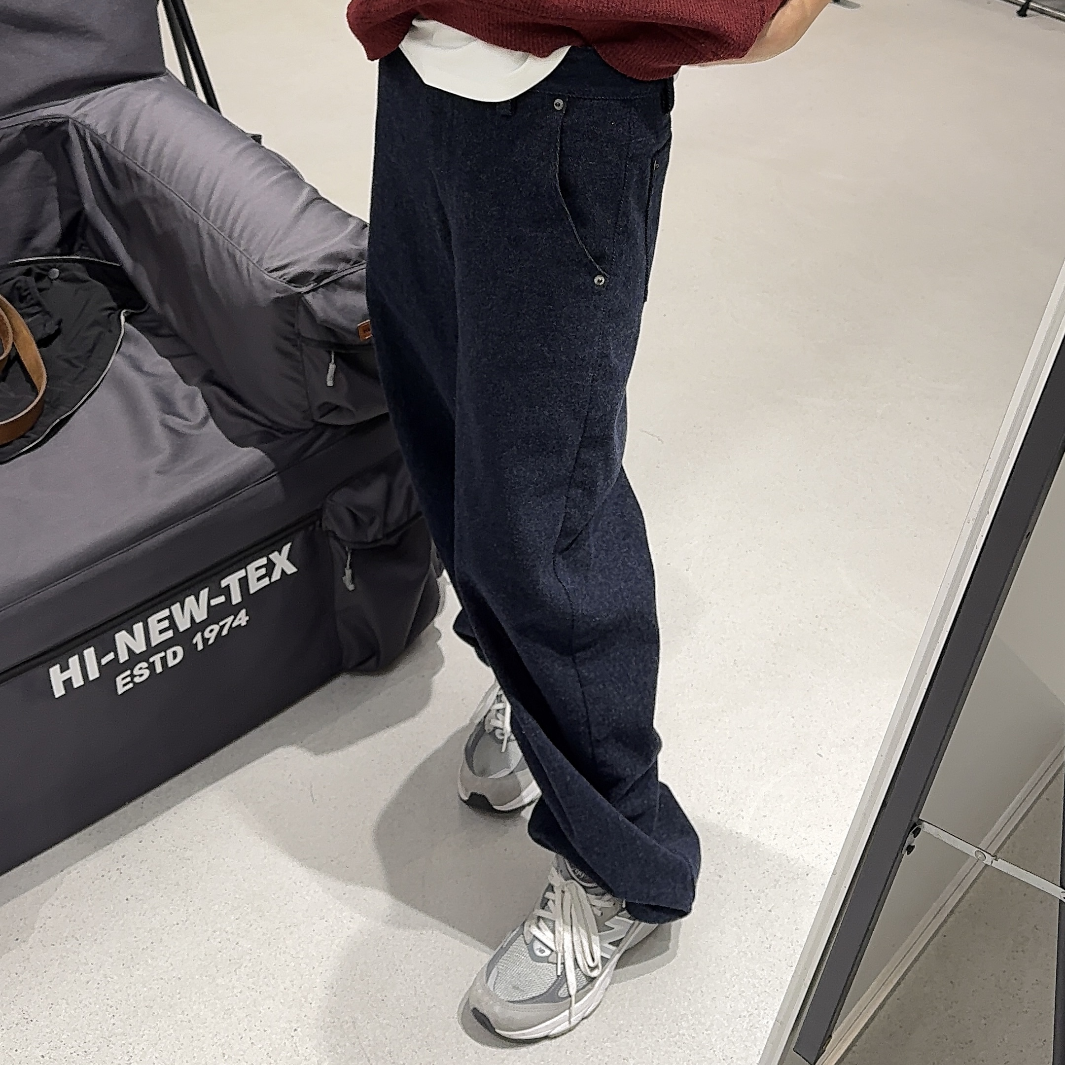 琴仔 深蓝色秋冬加厚保暖水洗宽松直筒牛仔休闲长裤 Q510