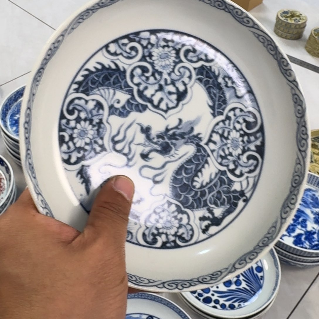 陶摆件青花如意穿花龙大壶承