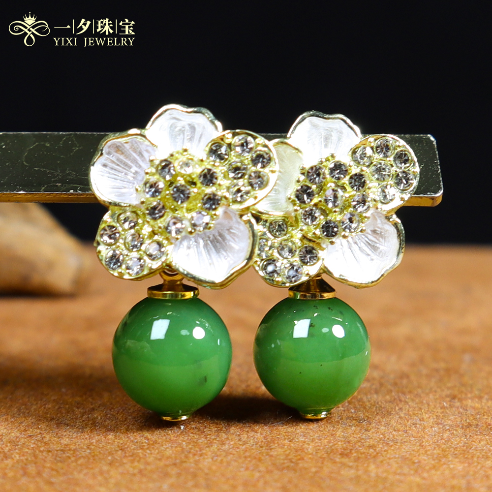 【一夕珠宝】和田玉花开富贵耳针丨天然玉石丨多样性发一丨