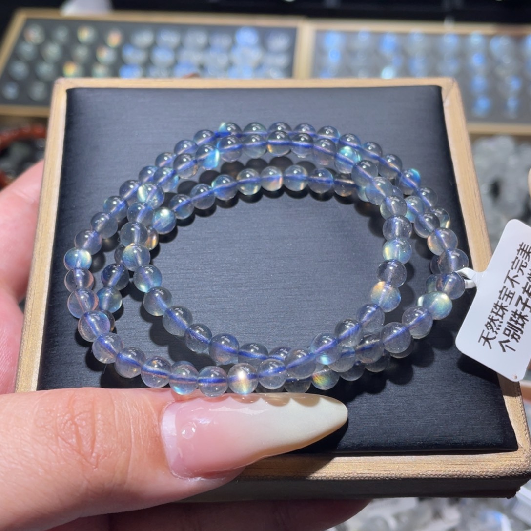 手链长石未镶嵌灰月光炫彩拉长石手链多圈5.5mm