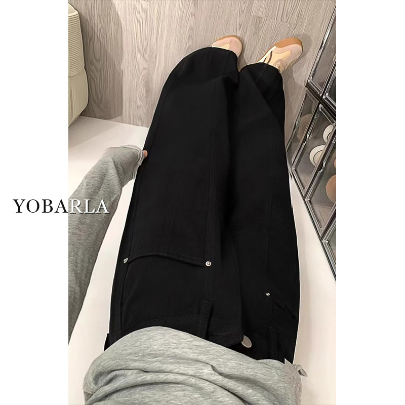 黑色直筒牛仔裤女高腰夏季新款大码胖mm宽松显瘦梨形身材阔腿裤子