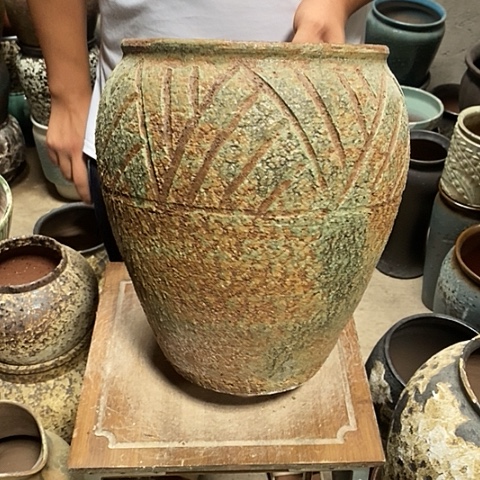 紫砂花盆口24高度31铁锈