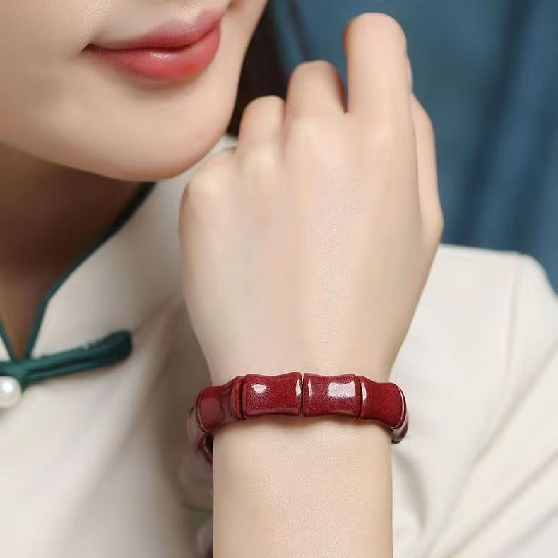 《正品朱砂》红色紫金节节高竹节手链