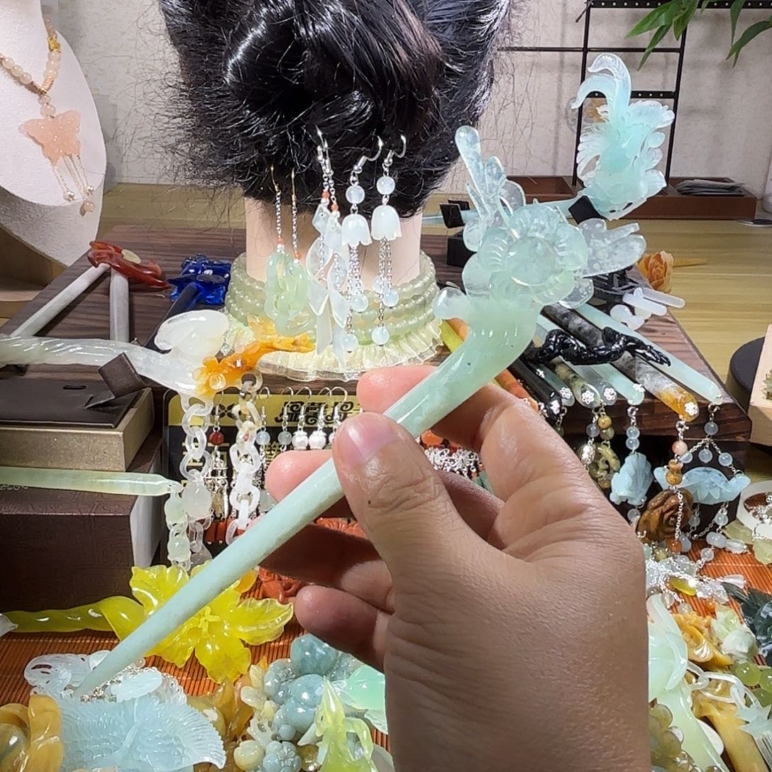 蛇纹石玉合金发饰