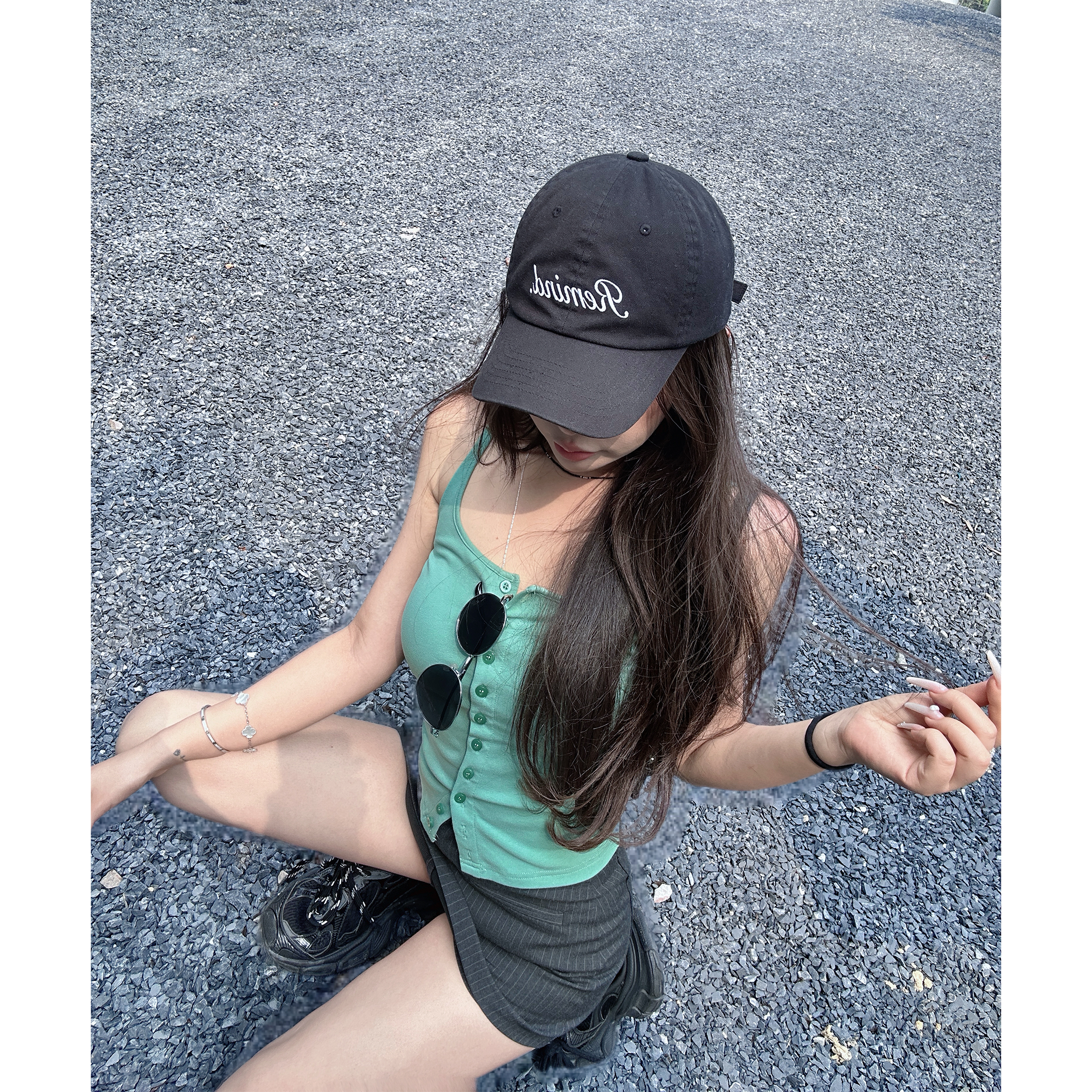 21DEGREES【夏季多巴胺】泡菜定制单排扣背心灰条纹A版裙裤