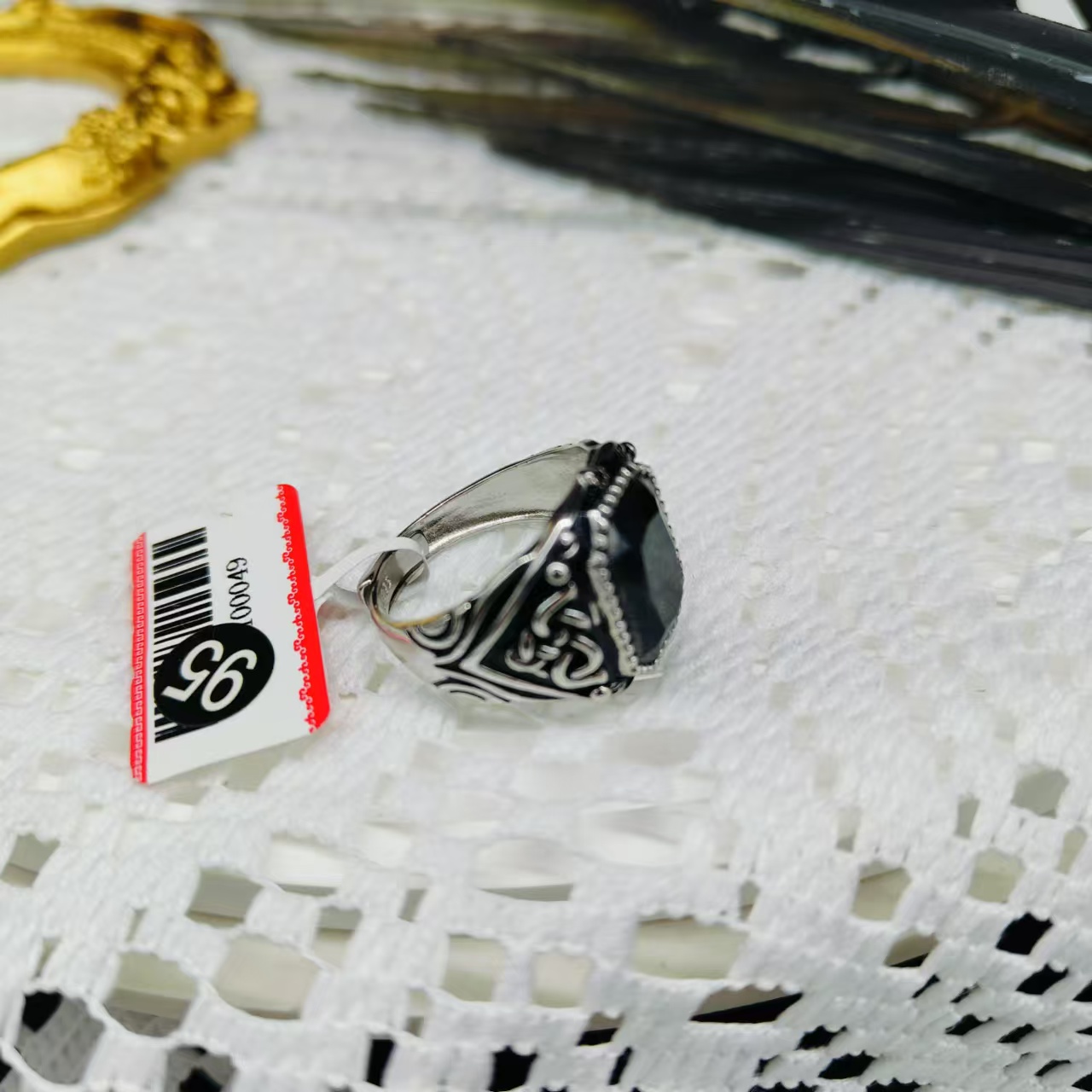 925银琉璃戒指 32银戒指男士手工气质轻奢时尚复古红色中古镶嵌