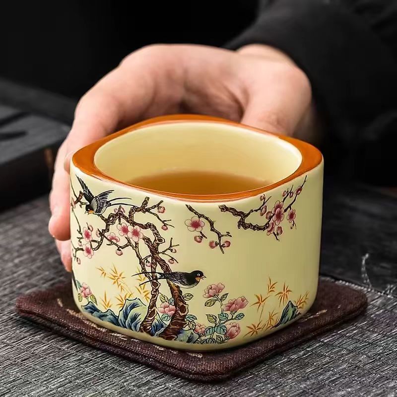 G1907-汝窑喜上眉梢四方主人杯