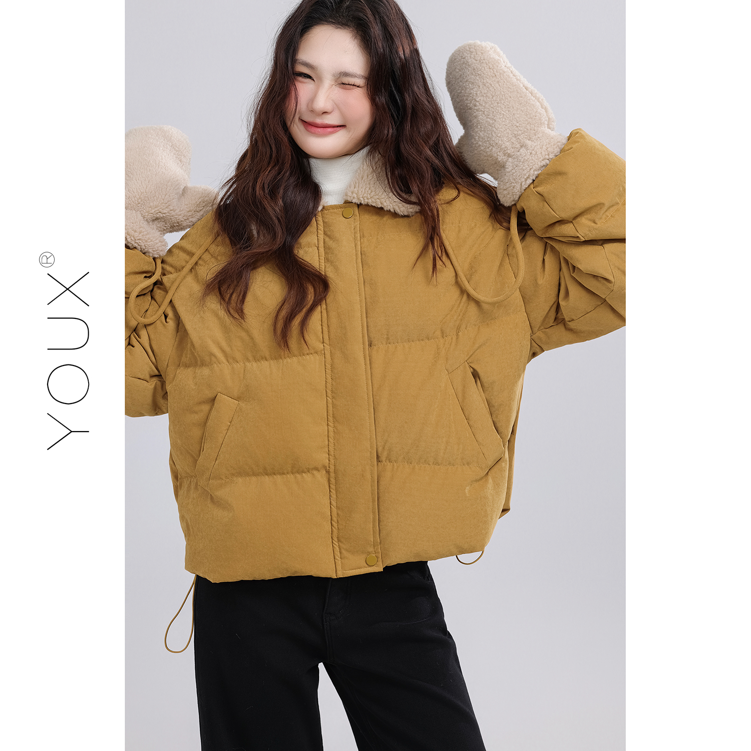 又巷【秋阳织锦】2025新款冬季保暖羽绒服女简约短款百搭翻领外套