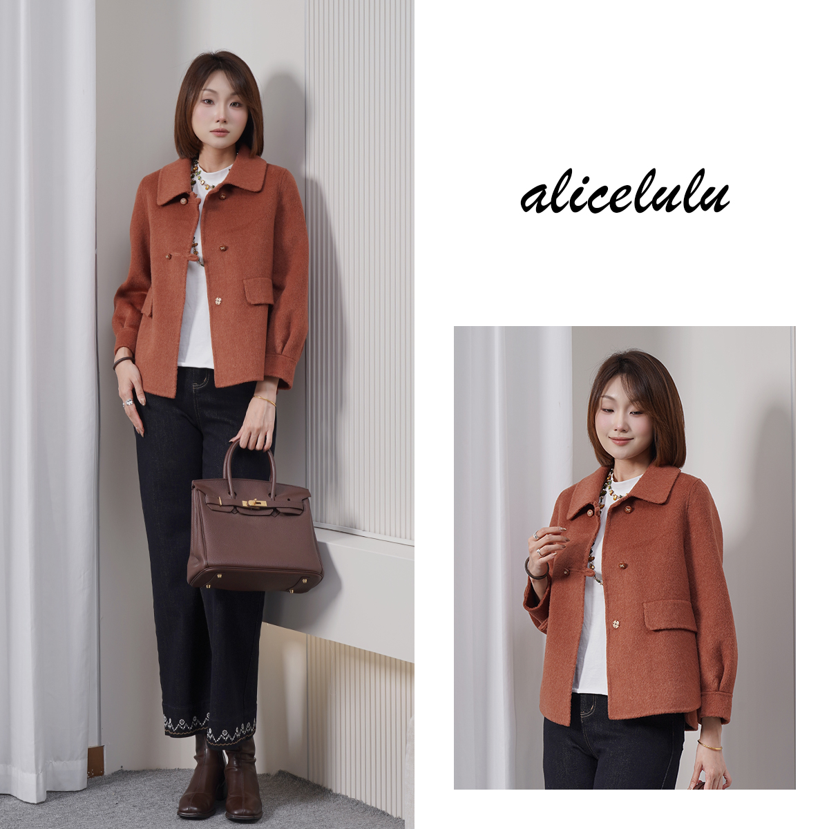 alicelulu【巴黎门.毛呢外套】简约翻领浪漫色S2145220Tr