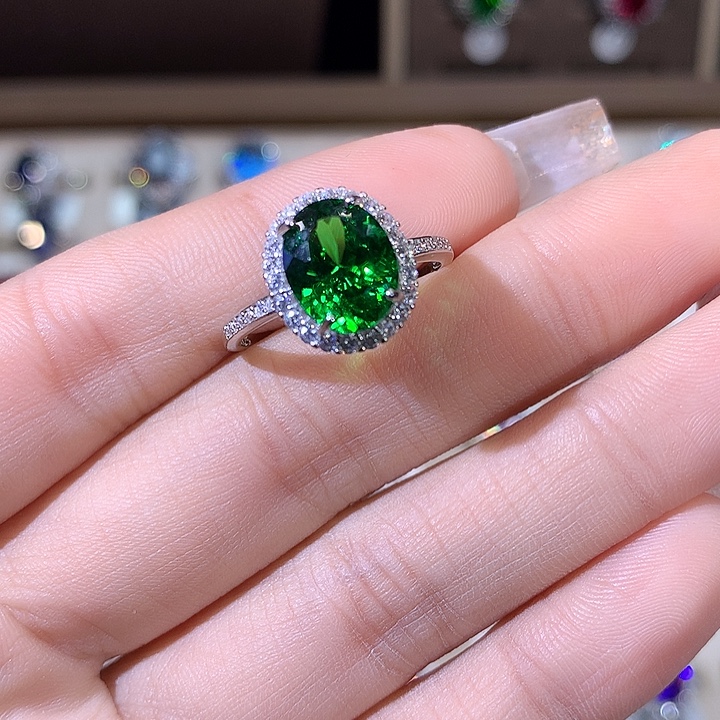 戒指银S925镶嵌碧玺白810