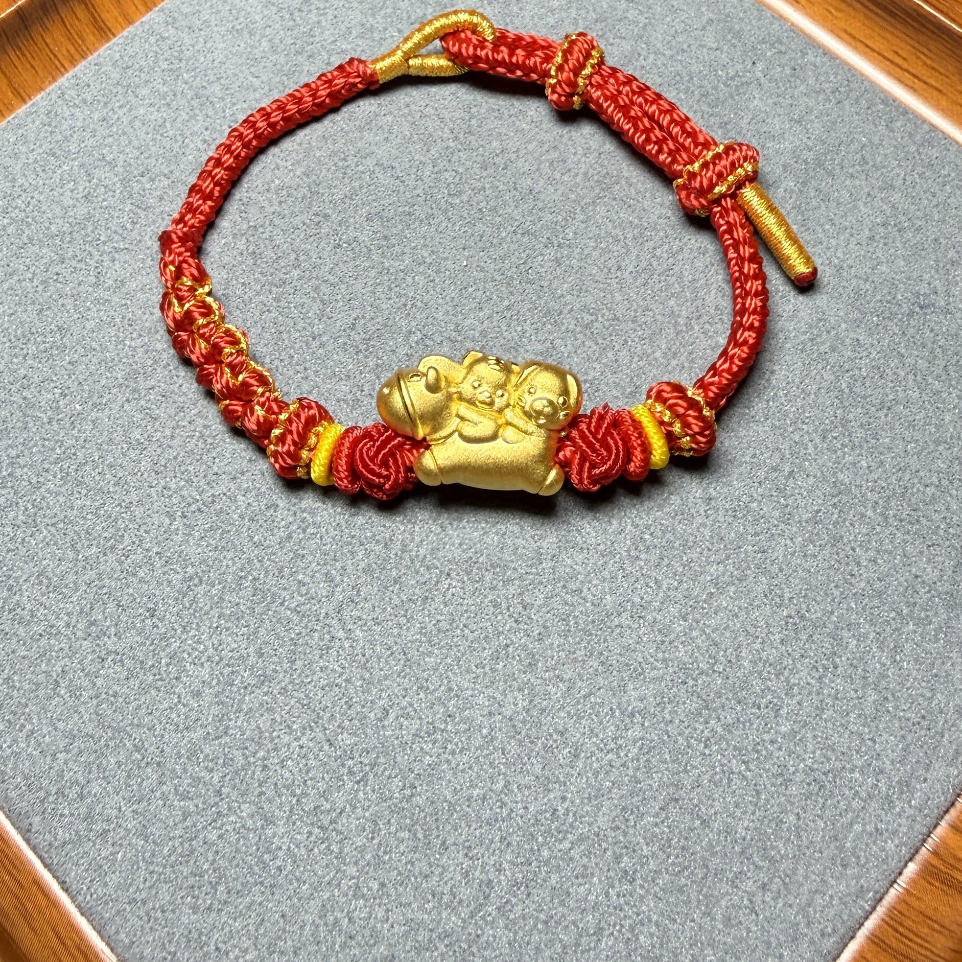 足金999生肖马三合虎马狗纯黄金手串手工编绳手链本命年送男女友