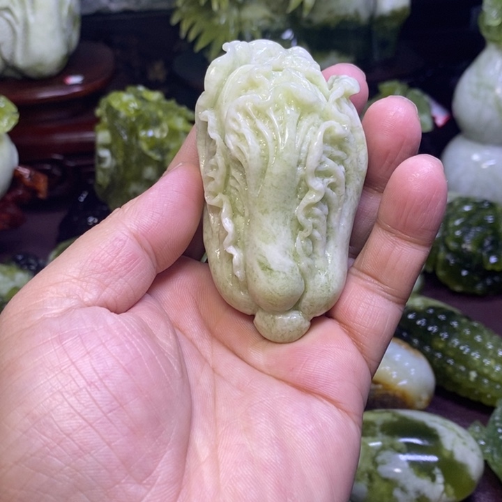 【闪购商品】蛇纹石玉岫玉手把件白菜未镶嵌
