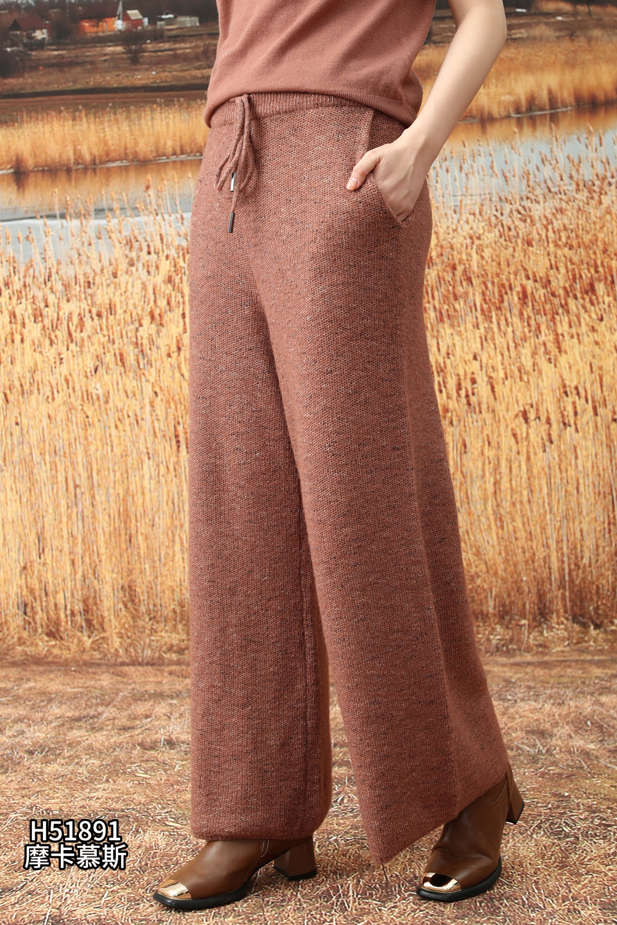 秋冬加厚长裤高腰口袋厚款老钱风休闲裤宽松直筒裤休闲外穿51891